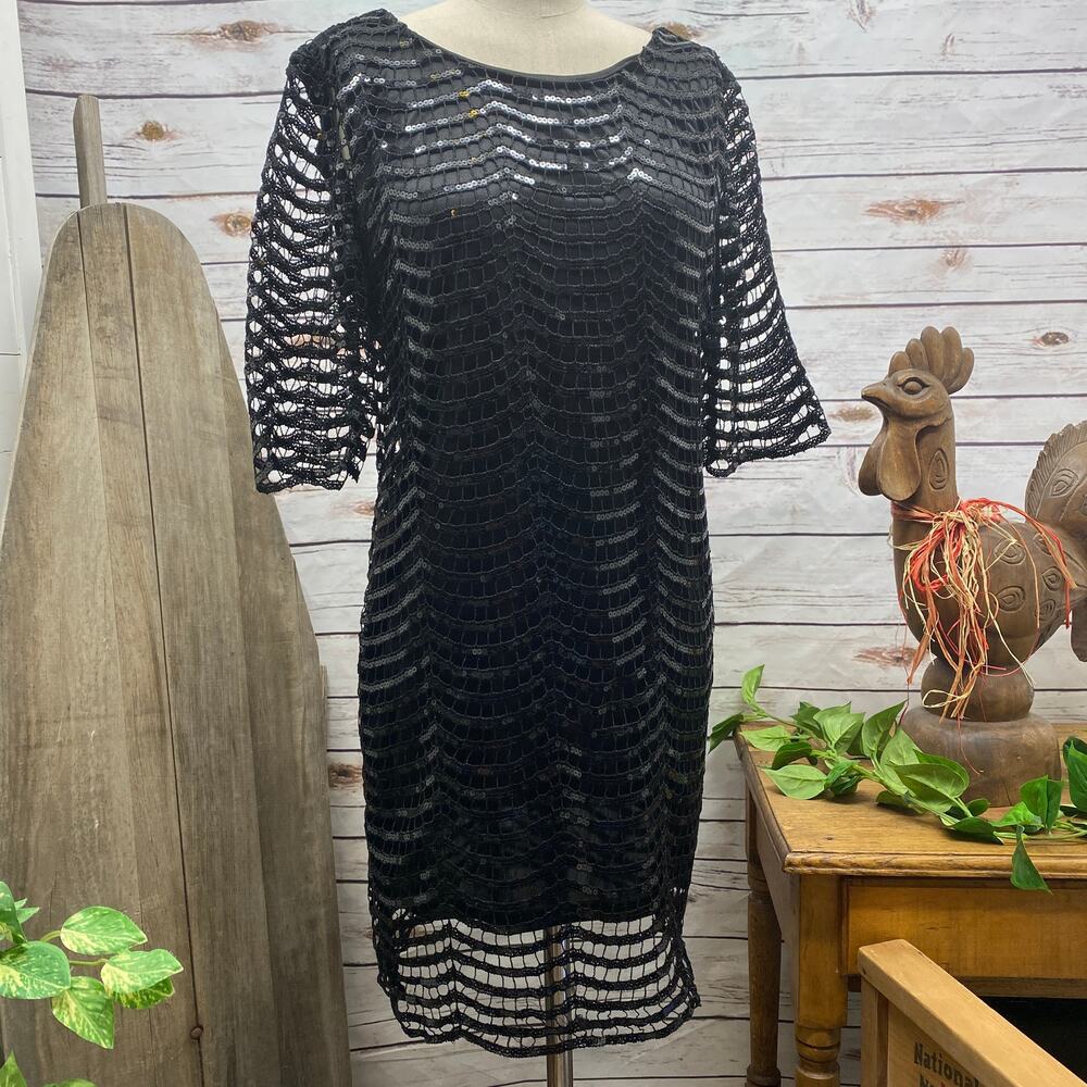 DEAR'GLES Little Black Sequin Crochet Mini Dress Size M Formal Cocktail Party